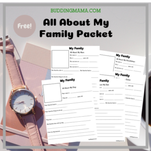 pink watch pink notebook family worksheets mom dad children activities free all about me