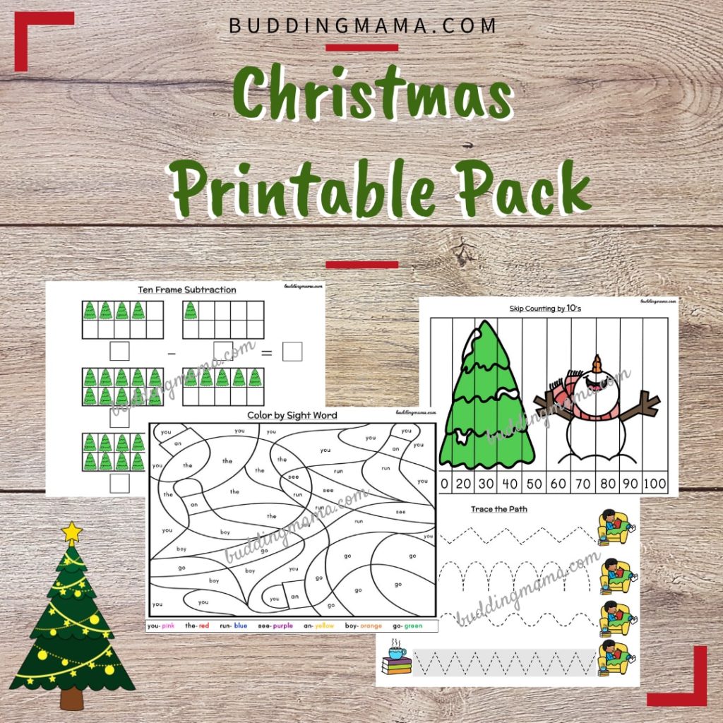 brown background christmas tree tracing addition printable pack