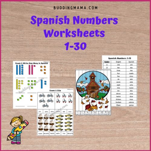 Spanish numbers worksheets 1-30 buddingmama