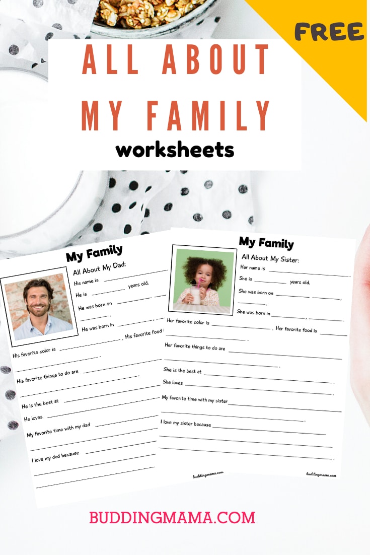 all about my family activities for kids worksheets homeschool, family, dad, daughter, sister, worksheets, black and white background, free download