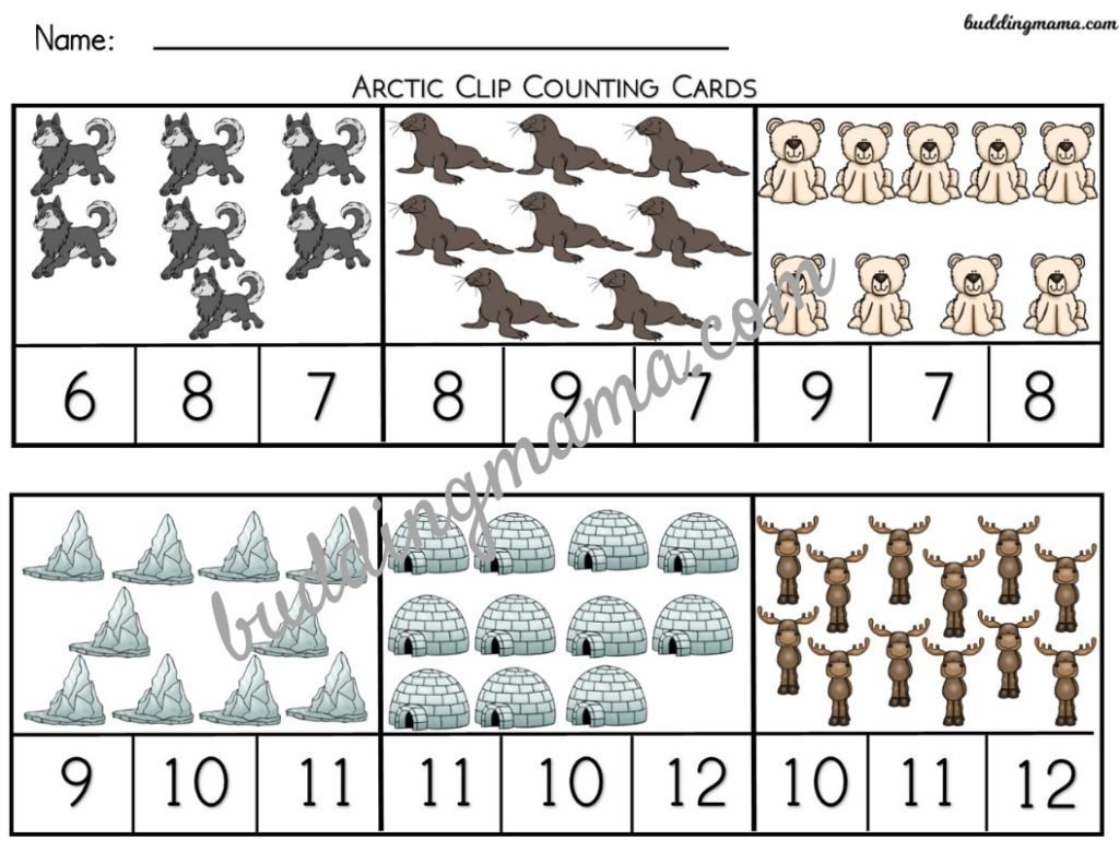 arctic animals winter printable pack clip counting card worksheets no prep buddingmama