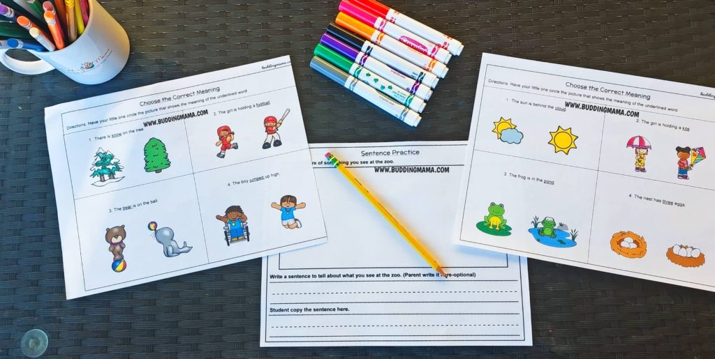 Free reading comprehension and sentence formation worksheets for preshool, kindergarten, and first grade Budding Mama
