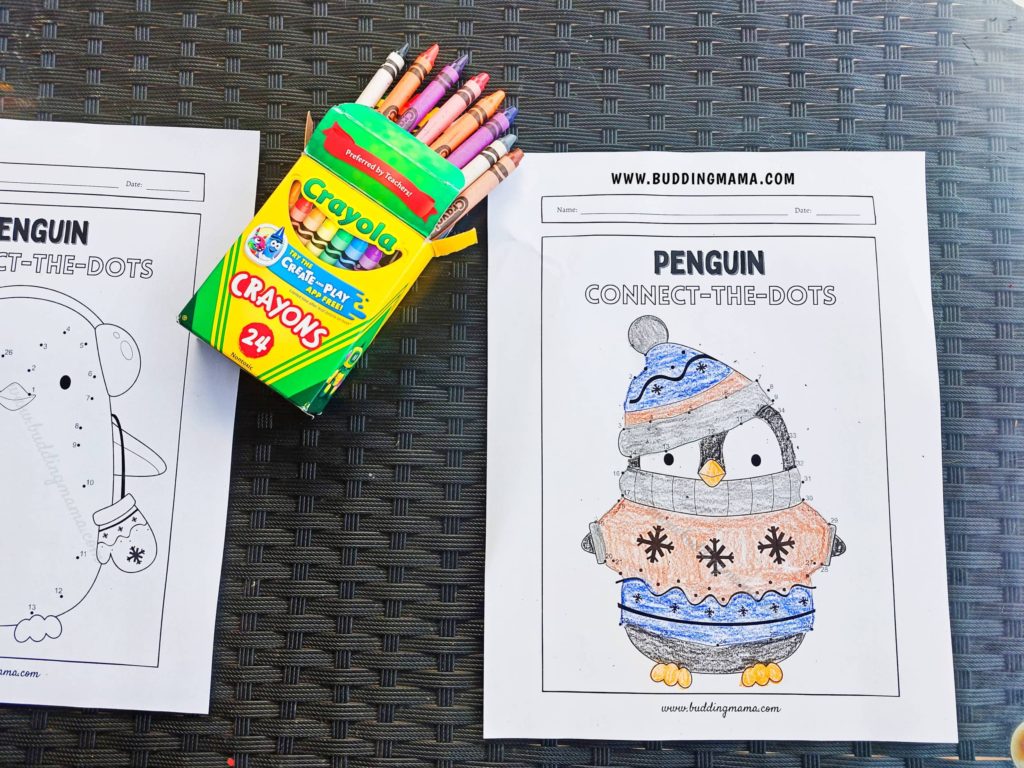Penguin Winter Arctic Connect the Dots Activity Colored