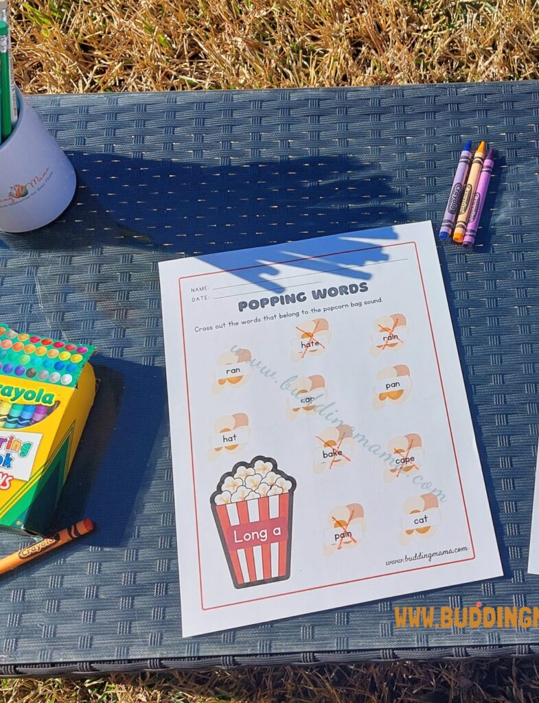 Long vowel worksheets and writing prompt for national popcorn day buddinhmama