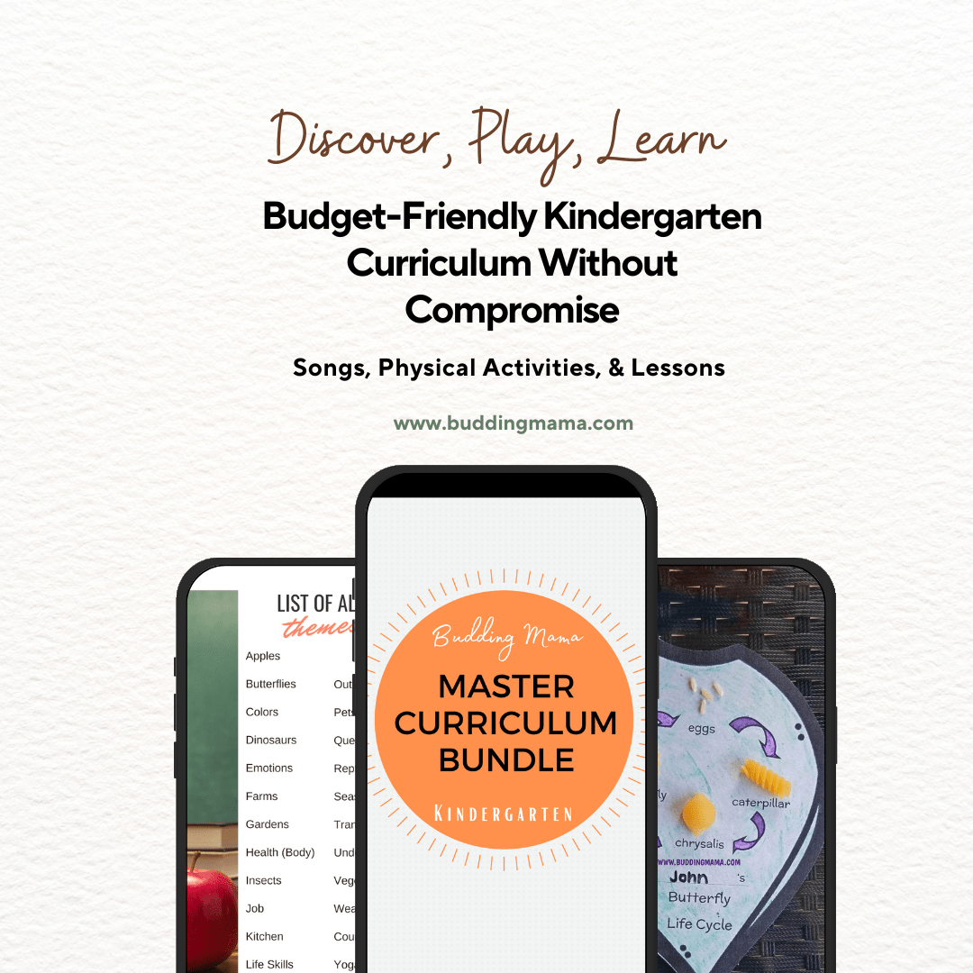 beige background with three cellphones of Kindergarten Master Curriculum Bundle photos