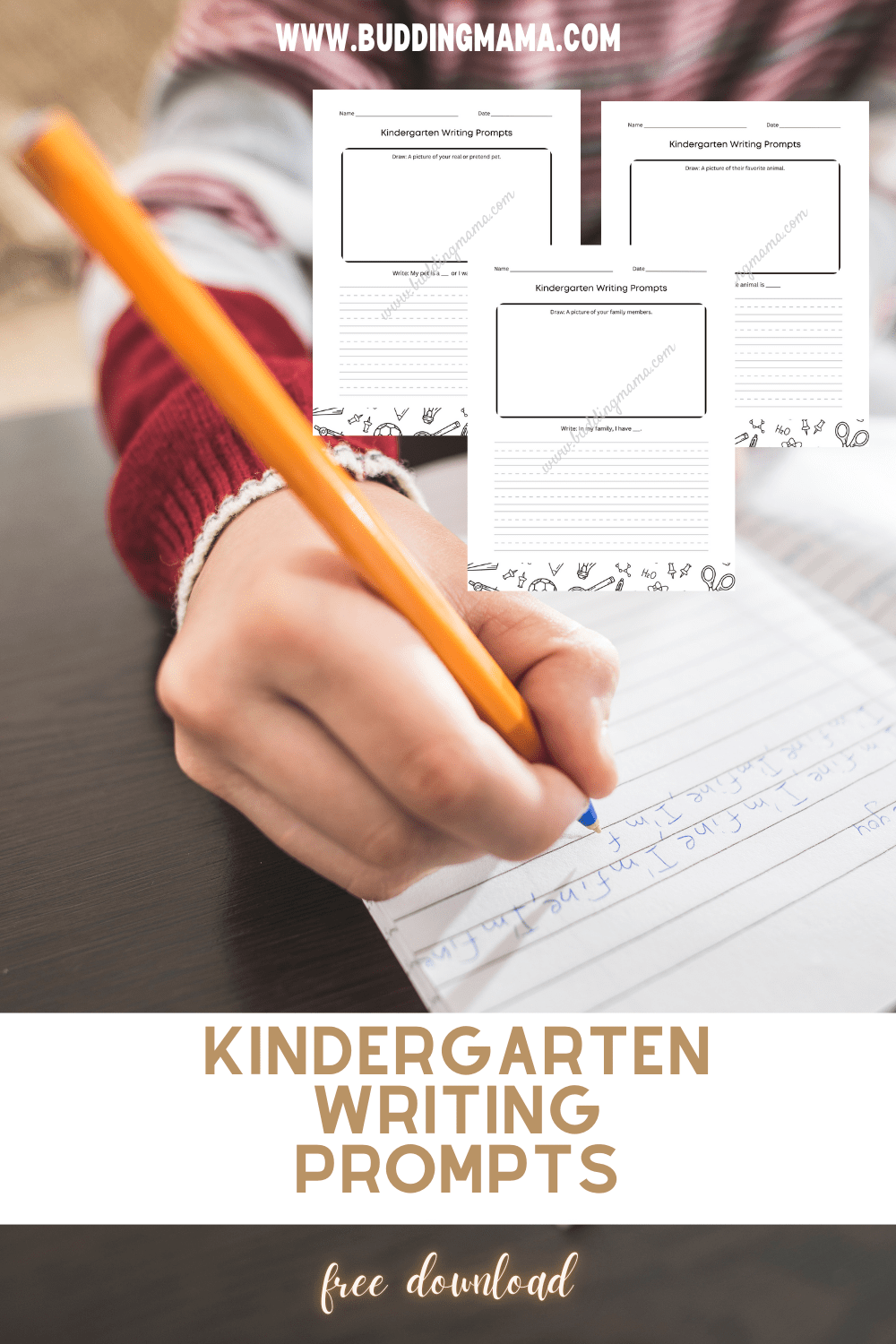 kindergarten first grade prompts pin with student hand writing